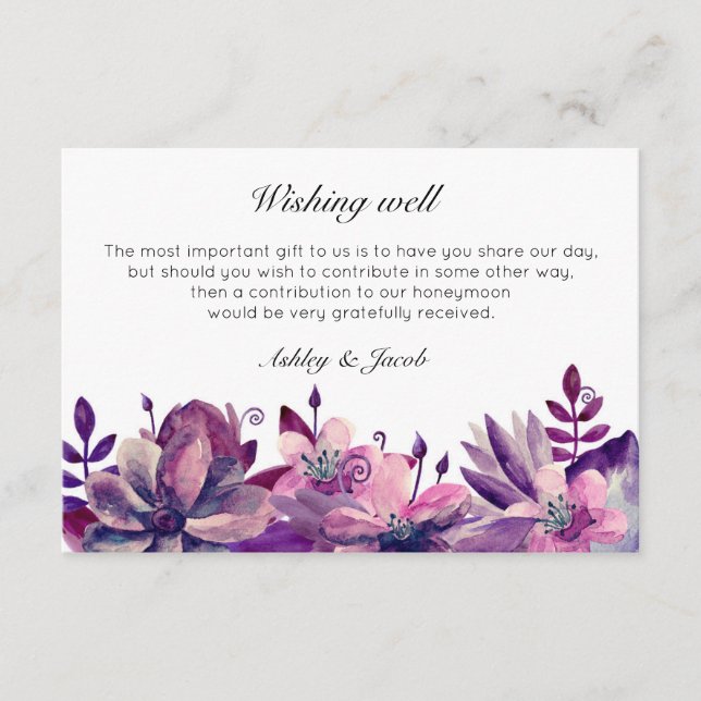 Tarjeta De Recepción Pozo de los deseos florales. Insertos de boda. Mor (Anverso)