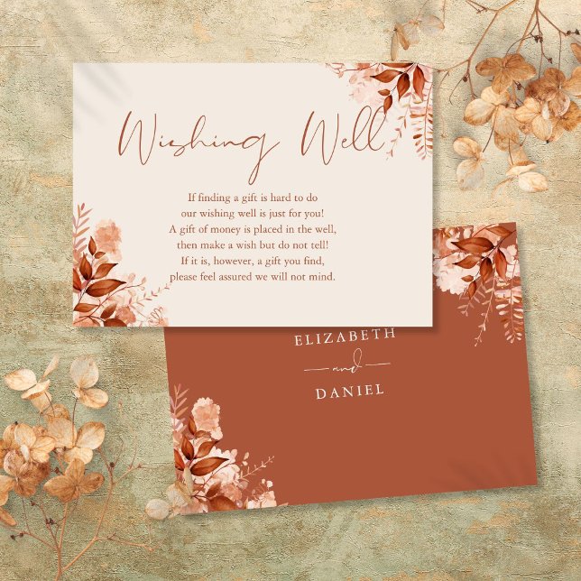 Tarjeta De Recepción Pozo de los Deseos Otoño Rustico Floral Boda (Wishing Well Autumn Fall Rustic Floral Wedding Enclosure Card)