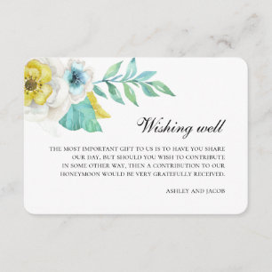 Tarjeta De Recepción Pozo que desea azul y amarillo. Boda floral