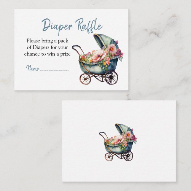 Tarjeta De Recepción Pram Baby Shower Diaper Raffle (Anverso / Reverso)