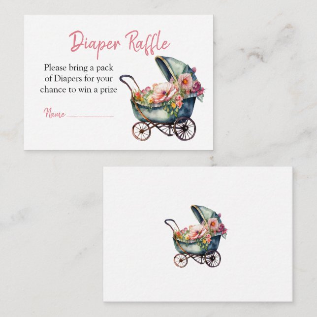 Tarjeta De Recepción Pram Baby Shower Diaper Raffle (Anverso / Reverso)