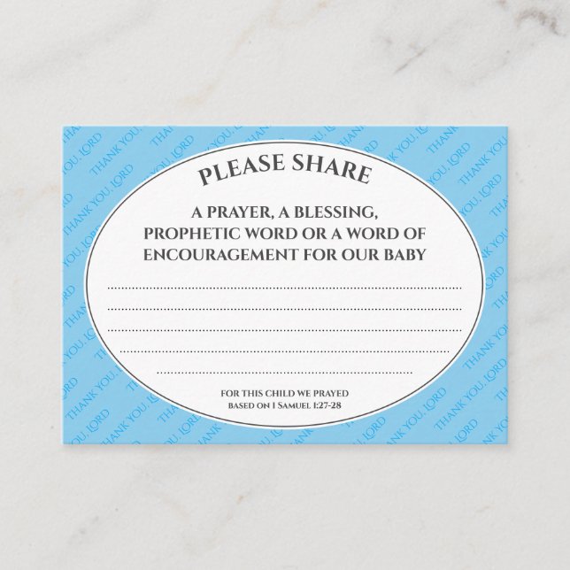 Tarjeta De Recepción PRAYER PROFÉTICO Azul Pastel Para Baby Shower (Anverso)