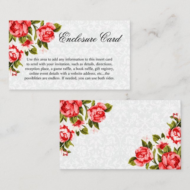 Tarjeta De Recepción Preciosa Rosa Roja Floral (Anverso / Reverso)