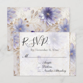 Tarjeta De Recepción Preciosa RSVP de Boda Floral de Oro Perla Púrpura