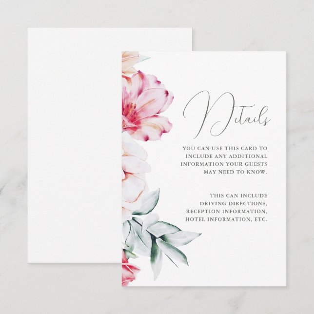 Tarjeta De Recepción Precioso Boda floral con detalle blanco (Anverso / Reverso)