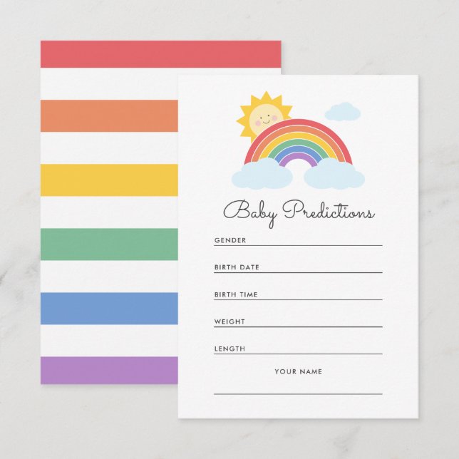 Tarjeta De Recepción Predicciones de Baby Shower sobre el Arcoiris Suns (Anverso / Reverso)