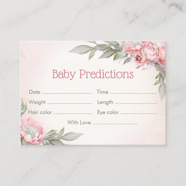 Tarjeta De Recepción Predicciones florales elegantes de bebe rosa Baby  (Anverso)