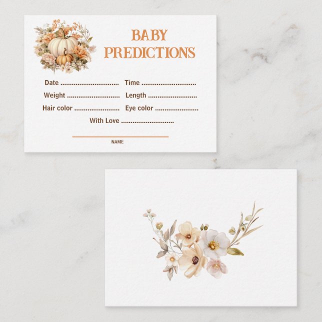 Tarjeta De Recepción Predicciones Juego de Baby Shower de calabaza (Anverso / Reverso)