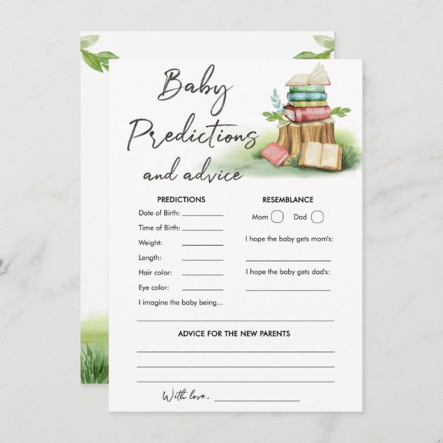 Tarjeta De Recepción Predicciones para bebés y juego Baby Shower de con (Anverso / Reverso)