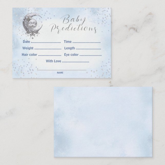 Tarjeta De Recepción Predicciones Sobre El Juego De Baby Shower Moon Bl (Anverso / Reverso)