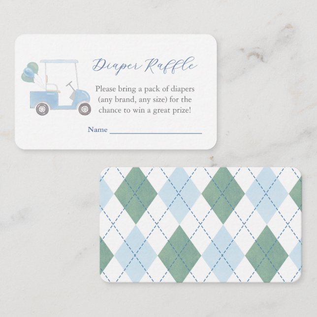 Tarjeta De Recepción Preppy Blue Golf Cart Diaper Raffle Baby Shower (Anverso / Reverso)
