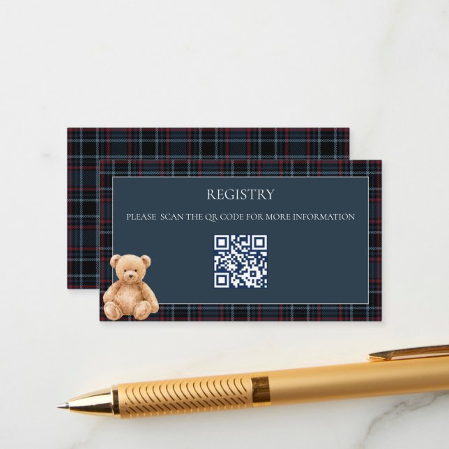 Tarjeta De Recepción Preppy Classic Teddy Bear Baby Shower  (Anverso/Reverso In Situ)