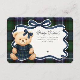 Tarjeta De Recepción Preppy Coquette Bow Bear Tartan Plaid Details Card