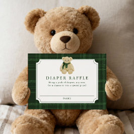 Tarjeta De Recepción Preppy Green Plaid Teddy Bear Diaper Raffle