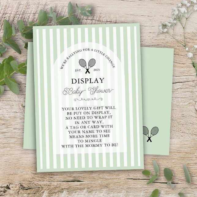 Tarjeta De Recepción Preppy Green Tennis Gifts on Display Baby Shower (mint green display baby shower please don't wrap gift tennis theme card insert preppy chic event)