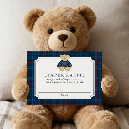 Tarjeta De Recepción Preppy Navy Plaid Teddy Bear Diaper Raffle