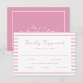 Tarjeta De Recepción Preppy Peony Pink Striped Wedding RSVP Card