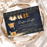 Tarjeta De Recepción Preppy Plaid Teddy Bear Diapper Raffle<br><div class="desc">A charming preppy baby shower design featuring a sweet teddy bear dressed in a classic green plaid jacket and bow tie. Above the bear, a delicate clothesline displays tiny baby clothes and shoes, creating a nostalgic storybook nursery scene. The deep navy background and subtle tartan border add a refined, vintage-inspired...</div>