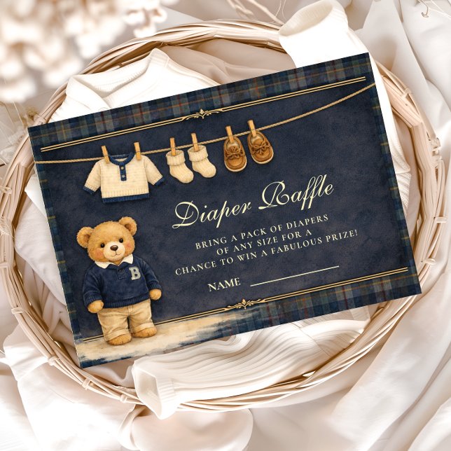 Tarjeta De Recepción Preppy Plaid Teddy Bear Diapper Raffle (Subido por el creador)