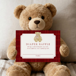 Tarjeta De Recepción Preppy Red Plaid Teddy Bear Diaper Raffle