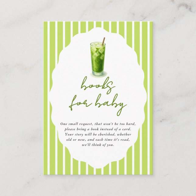 Tarjeta De Recepción Preppy Stripes Matcha Baby Shower Books For Baby (Anverso)