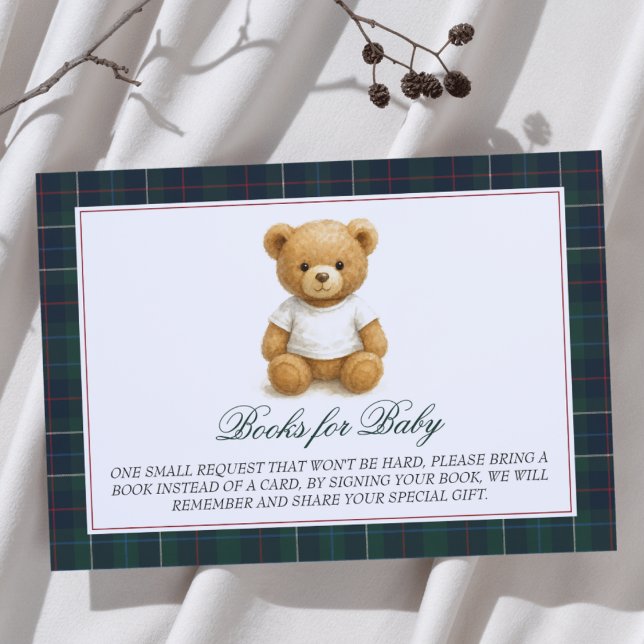 Tarjeta De Recepción Preppy Teddy Bear Baby Shower Books para el bebé (Subido por el creador)
