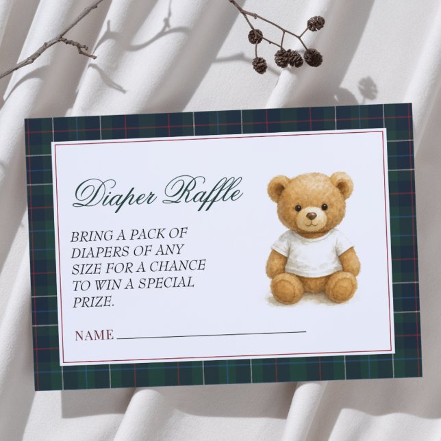 Tarjeta De Recepción Preppy Teddy Bear Baby Shower Diaper Raffle (Subido por el creador)