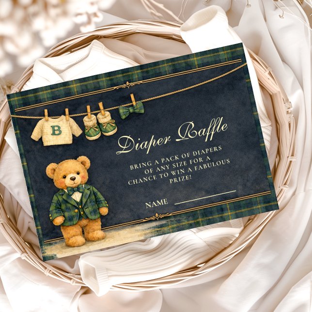 Tarjeta De Recepción Preppy Teddy Bear Plaid Diapper Raffle (Subido por el creador)