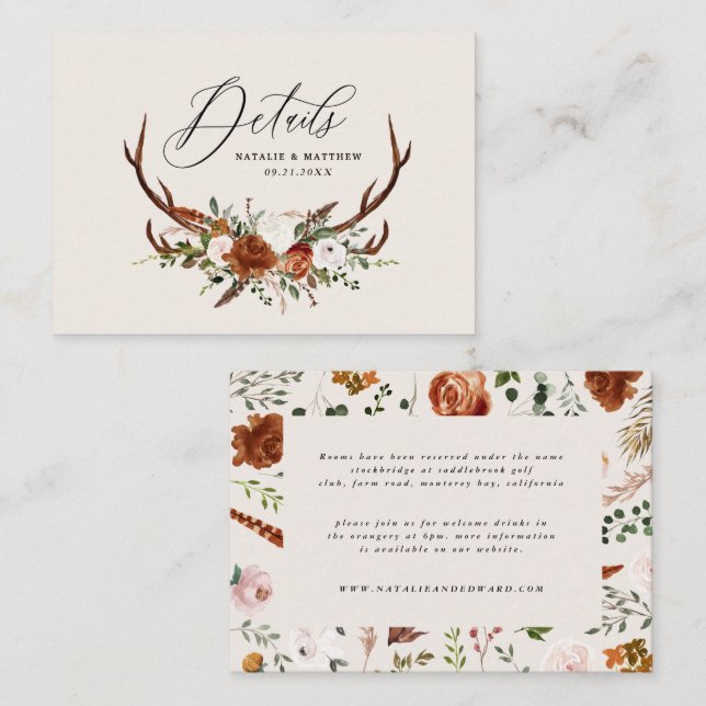 Tarjeta De Recepción Presupuestado estadio natural óxido floral elegant (Anverso / Reverso)