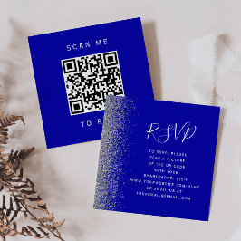 Tarjeta De Recepción Presupuesto Azul Real Bodas Código QR RSVP Plata