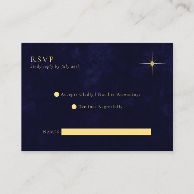 Tarjeta De Recepción PRESUPUESTO Boda de las Estrellas de Oro Celestial (Anverso)