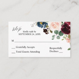 Tarjeta De Recepción Presupuesto Borgoña, Marina y Rosa 2SM Sin Comida