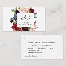 Tarjeta De Recepción Presupuesto Burdeos, Azul Marino y Floral Rosa 2SM