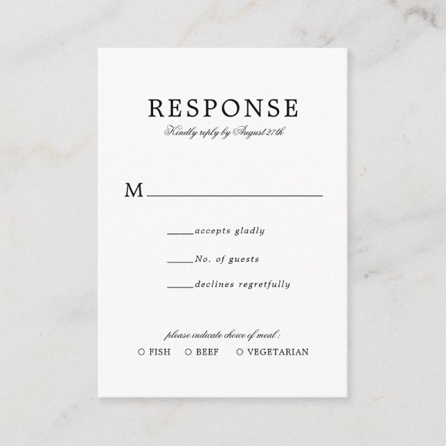 Tarjeta De Recepción PRESUPUESTO Clásico Boda Simple Rsvp Comal Entree (Anverso)