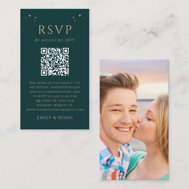 Tarjeta De Recepción Presupuesto de oro verde místico Código QR Foto RS (Anverso / Reverso)
