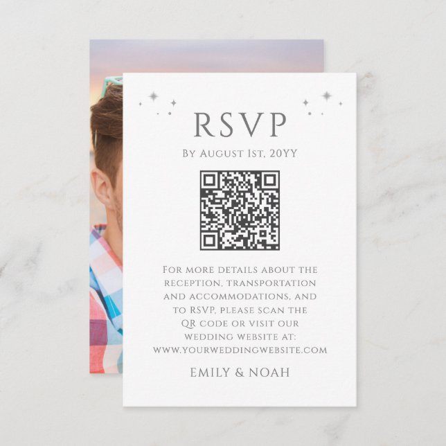 Tarjeta De Recepción Presupuesto de plata blanca celestial Código QR Fo (Anverso / Reverso)