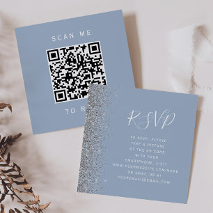 Tarjeta De Recepción Presupuesto Dusty Blue Bodas de Plata Código QR RS