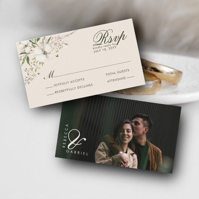Tarjeta De Recepción PRESUPUESTO Elegante acuarela Floral Foto RSVP (Subido por el creador)