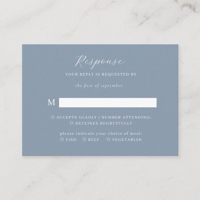 Tarjeta De Recepción PRESUPUESTO Elegante Script Dusty Blue Wedding Rsv (Anverso)