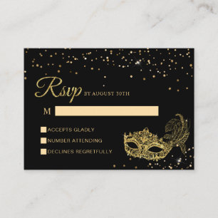 Tarjeta De Recepción PRESUPUESTO Negro y Purpurina de oro Mascarada Rsv