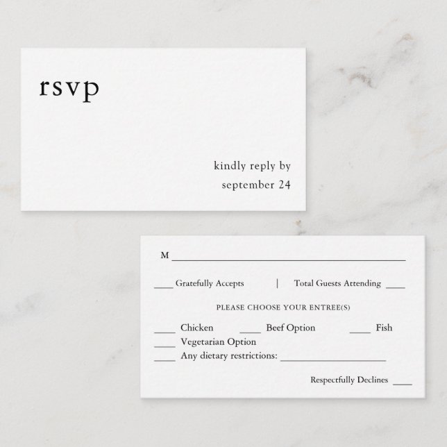 Tarjeta De Recepción Presupuesto presupuesto Comida en blanco y negro 9 (Anverso / Reverso)