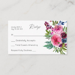 Tarjeta De Recepción Presupuesto Rosado caliente y Azul marino Floral 3