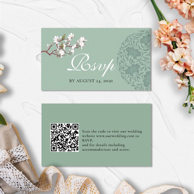 Tarjeta De Recepción PRESUPUESTO RSVP Código QR Boda Detalles Verde Sab (Subido por el creador)