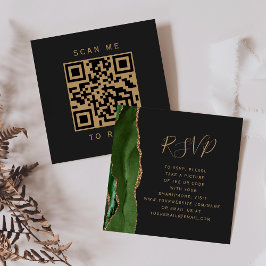Tarjeta De Recepción Presupuesto Verde Oro Ágata Oscuro Boda Código QR