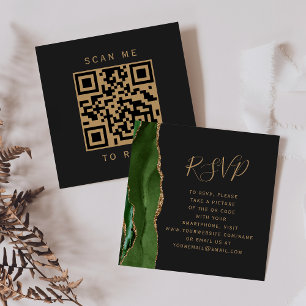 Tarjeta De Recepción Presupuesto Verde Oro Ágata Oscuro Boda Código QR 