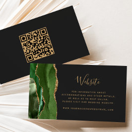 Tarjeta De Recepción Presupuesto Verde Oro Ágata Oscuro Código QR Boda