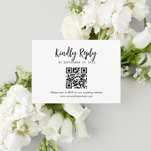 Tarjeta De Recepción Presupuestos Script Monograma Boda QR Código Rsvp (Subido por el creador)