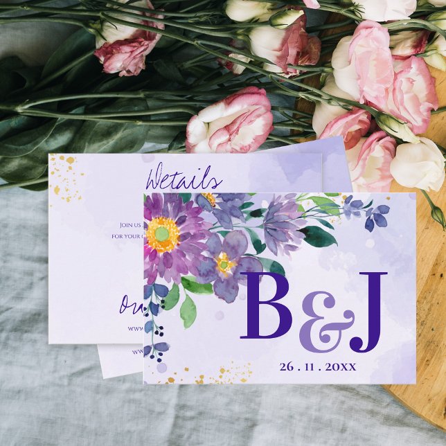 Tarjeta De Recepción Pretty Purple Blue Floral Wedding Details (Pretty Purple Blue Floral Wedding Details Enclosure Card)