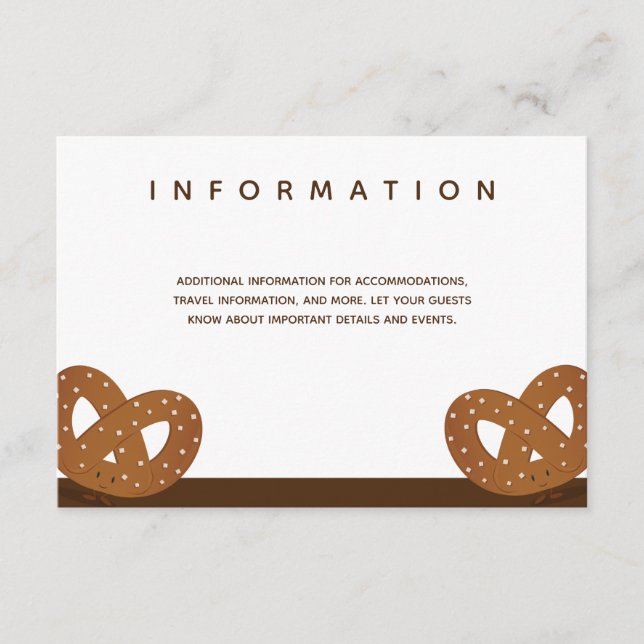 Tarjeta De Recepción Pretzels salados Boda Información marrón blanca (Anverso)