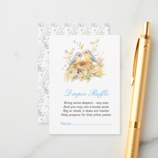 Tarjeta De Recepción Primavera Aves Baby Shower Diaper Raffle (Anverso/Reverso In Situ)